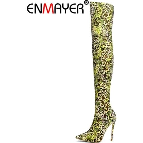 ENMAYER Woman Over-the-Knee boots Winter Womens Fashion Shoes Long Boots Super High heels Printing Leopard women boots