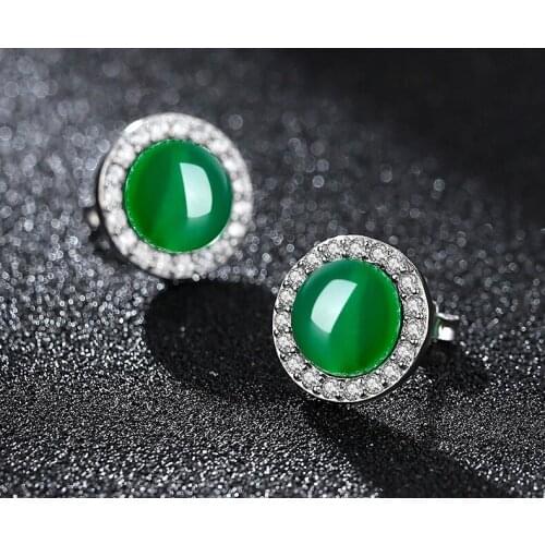 100% S925 Silver Natural Emerald Jewelry Stud Earring Green Jade Green Emerald Garnet Pulsera 925 Mujer Earring Orecchini Topaz