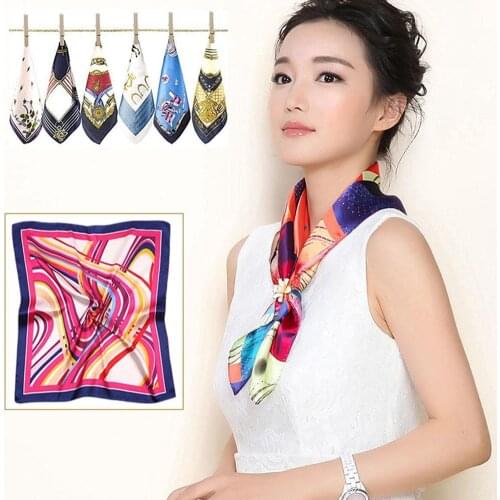 Airline Woman Floral Print Square Silk Scarf Headband Neckerchief Wrap Skinny Retro Head Neck Silk Satin Scarf
