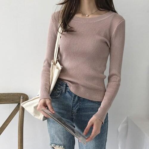 2021 Autumn New Long Sleeve Screw Sweaters O-neck Soild Basic Knitted Sweater Woman Casual Slim Korea Style Chompas Para Mujer