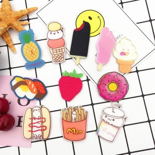 1pcs/lot Cartoon Creative Acrylic Badge Hamburgers Donut Fries Biscuits Badge Brooch For Clothes Badges Backpack Pin Button