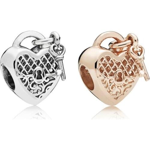 5PCS Bijoux Gift Necklace Wholesale Jewellery Heart Lock Key Big Hole Loose Beads For Jewelry Making DIY Silver Plated Original