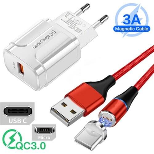 3A Fast Charger USB Adapter Magnetic Charge Type C Micro Cable For Xiaomi POCO X3 A2 Note 10 lite Redmi 3S 4X 6A Note 7 8 9 Pro