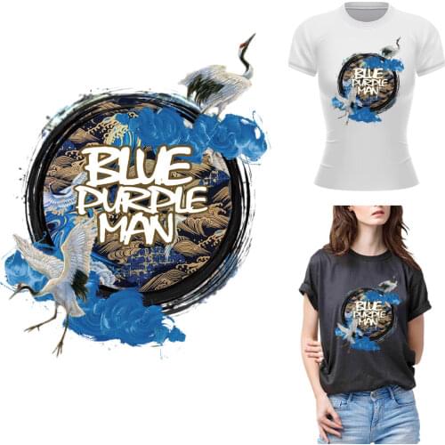 Big Patch Blue Crane Badge Iron On Parches For Clothing Heat Transfer Vinyl Diy Thermo Sticker Washable Heat-adhesive patches