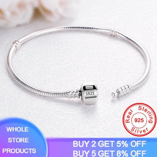 With Certificate Silver 925 Bracelet Luxury Fine 3mm Soft/Smooth Snake Chain DIY Beads/Charms Basis Bracelet&Bangle 16-23CM S005