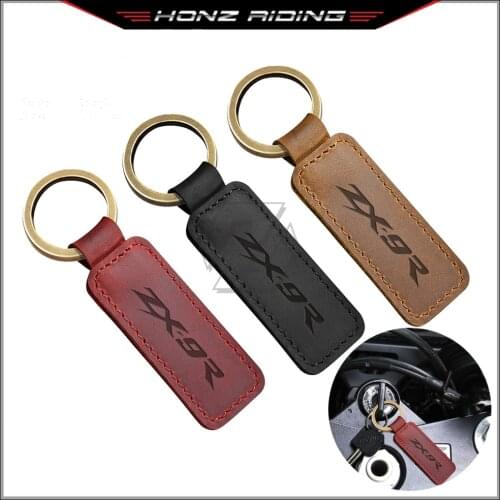 For Kawasaki ZX9R ZX-9R Models Motorcycle Keychain Cowhide Key Ring