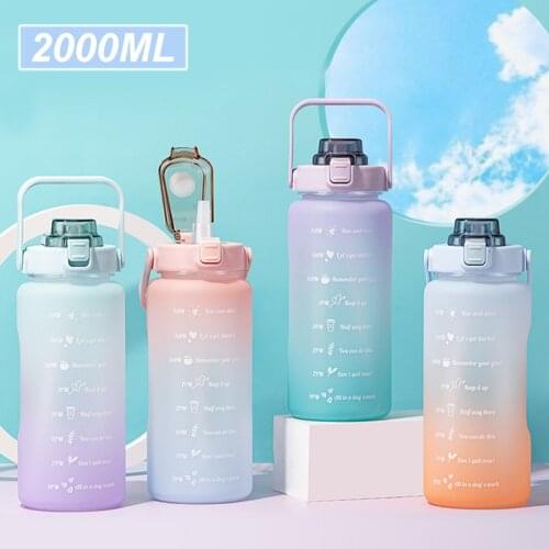 Water bottle 64oz large water bottle with straw time mark portable leak-proof non-toxic sports drinking bottle fitness camping