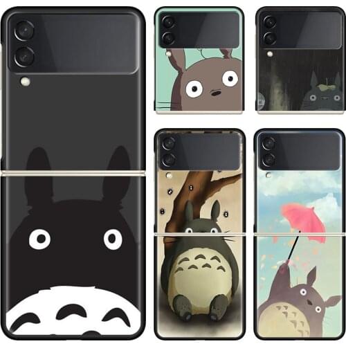 Phone Case For Samsung Galaxy Z Flip 3 5G Black Hard Cover ZFlip 3 Luxury Shockproof Bumper Cases Fundas Studio Ghibli Totoro