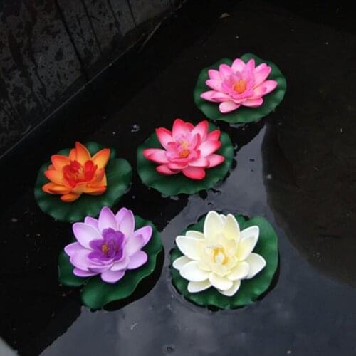 1pcs Artificial Lotus Flower EVA Lotus Flowers Water Lily Floating Pool Plants Wedding Garden Decoration Approx 10cm