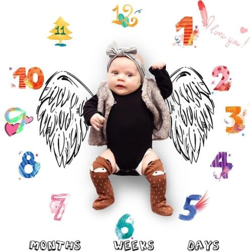 Baby Milestone Photography Blankets Newborn Soft Warm Print Bed Swaddle Wrap Monthly Growth Number Photo Background Bath Towel