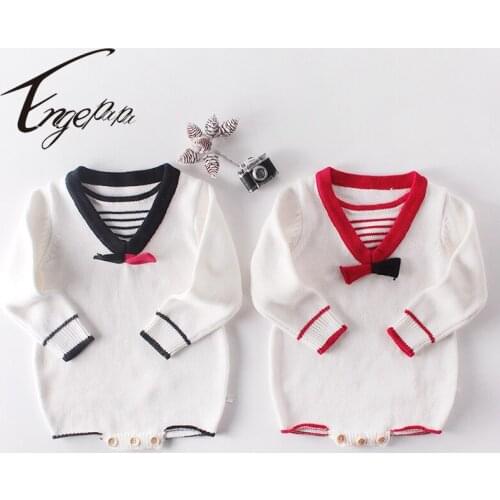 Engepapa College Style Stripe Knitting Long Sleeve Jumpsuit Spring Autumn Toddler Baby Girl Knitting Romper Baby Girls Clothes