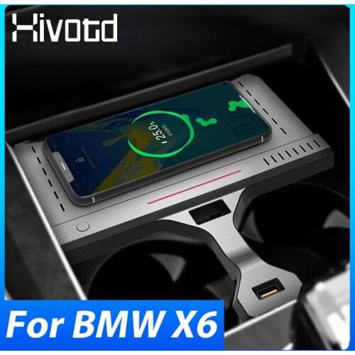Hivotd QI Car Wireless Charger 15W Phone Charging Board Adapter Pad Interior Modification Accessories For BMW X6 G06 2019-2021