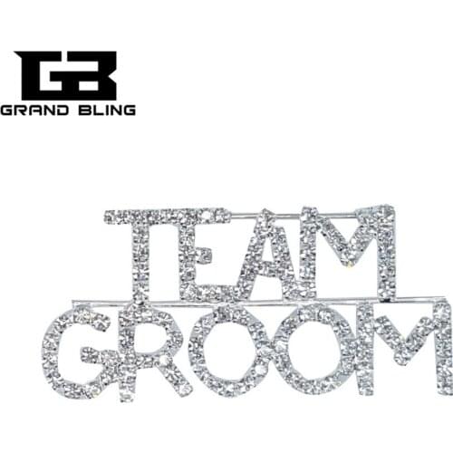 Crystal Wedding Theme Jewelry Gift "TEAM GROOM" Word Brooch Pin