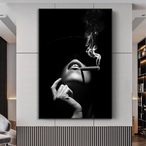 Smoking Cigar Women Canvas Painting Poster and Prints Elegant Lady Picture Canvas Wall Art for Living Room Home Decoration