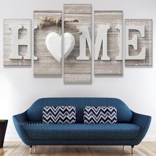 5 Pieces Letter Canvas Painting Love HOME Wall Art hd Print Pictures for Home Living Room Bedroom Decoration Poster frame