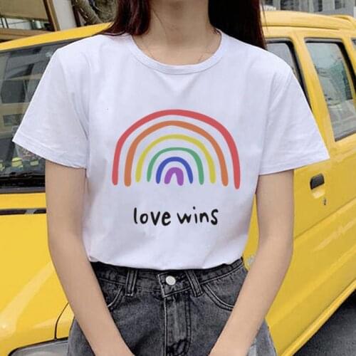 Kawaii Lgbt T Shirt Love Wins Love Is Love Bisexual Lesbian Lesbian Gay Women Rainbow Female Top T-shirt Tshirt Tee Shirts