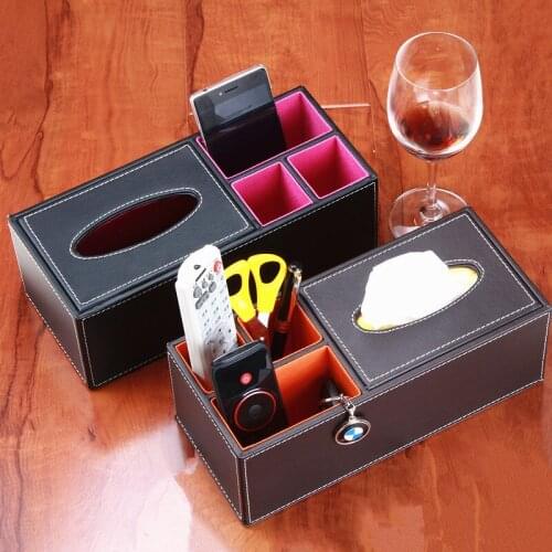 Leather Tissue Box Luxury Desktop Organizer Durable Multifunctional Remote Holder Pencil Holder For Office Home Use Storage Box