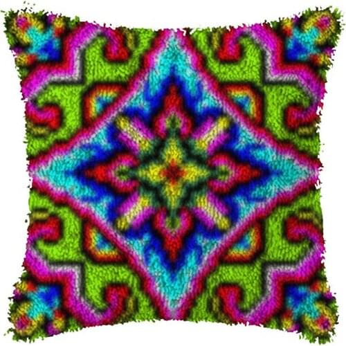 Latch Hook Red lattice Cushion Pillow Case Canvas Acrylic Yarn Latched Hook Pillow Kits Crochet Cushion Cover