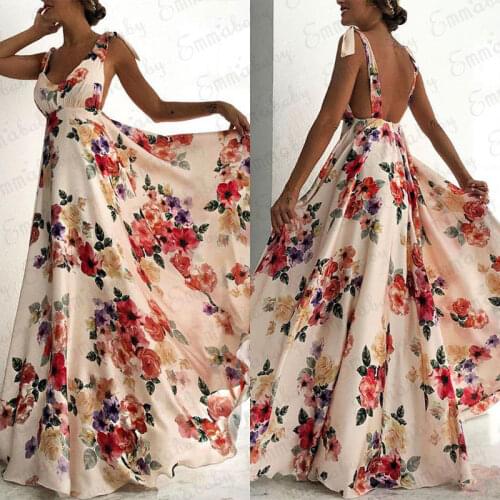 Hot summer sleeveless backless Women Boho Long Maxi Dress Ladies Party Evening Summer Beach Sundress Vestidos