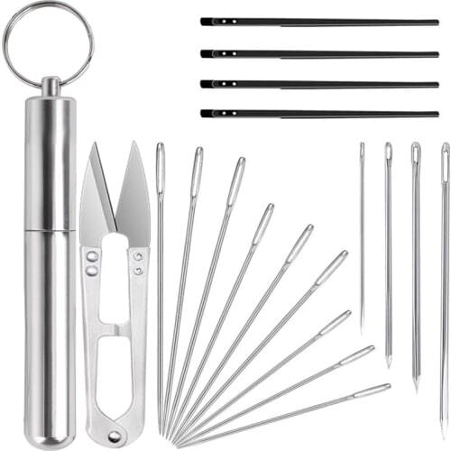 LMDZ 17Pcs Leather Stitching Needles Kit Needlework Hand Repair Sewing Lacing with Sewing Needle Case Leather Craft Accessories