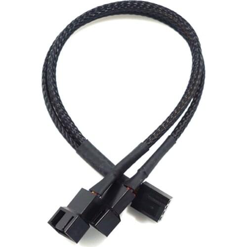 Copper 2 Way PWM 4Pin/3Pin Computer Fan Sleeved Splitter Extension Cable 27cm