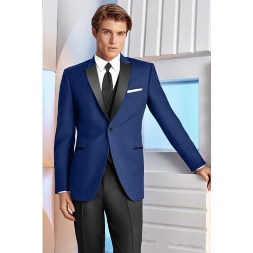Fashion Classic Blue Groom Tuxedos Excellent Men Wedding Tuxedos Men Formal Business Prom Party Suit(Jacket+Pants+Vest Tie