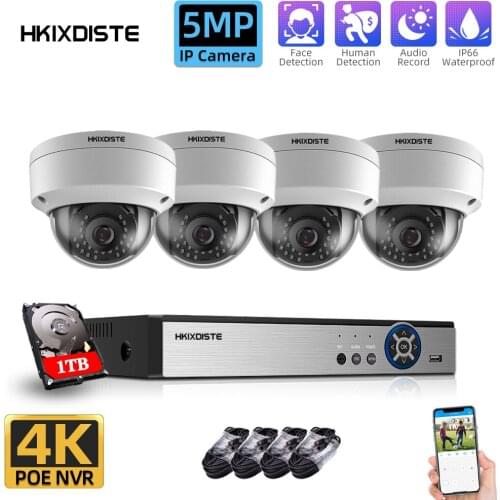 8.0MP HD 4CH POE NVR 5MP 24pcs IR LEDs Day Night Room/Street Waterproof Security POE IP Dome Cameras CCTV System Plug and Play