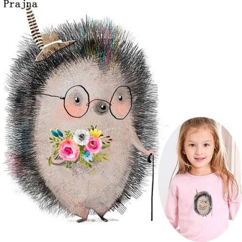 Cartoon Hedgehog Transfer Patch Flowers Animal Thermal Stickers On Cloth Glasses Walking Stick Vinyl Heat Transfer Cute Decor