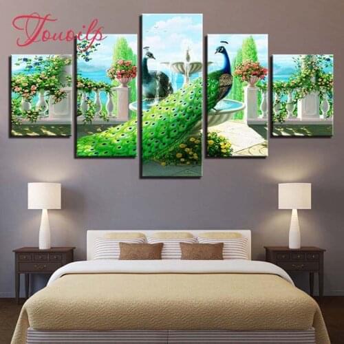 5D DIY Full Square&round Animal Two peacocks 5pcs Diamond Painting Combination diamond Embroidery Mosaic Home Decor painting