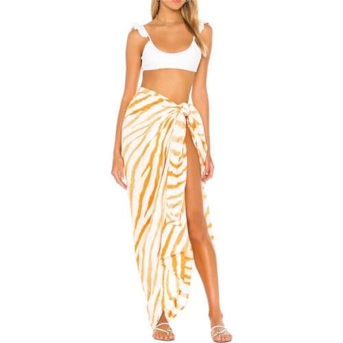 2021 New Women Summer Beach Skirt Stripe/Leopard Print Knotted Cropped Sun-Proof Swimsuit Cover for Girls Cover-Ups