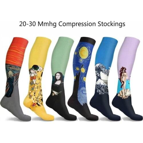 Newest Compression Socks Man Woman Oil Painting Leg Pressure Stockings Mona Lisa Famous Painting Nylon Compress Running Sport