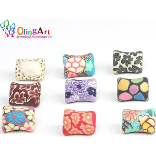 OlingArt 25MM 6pcs/lot Mixed Color Pillow shape Soft ceramic Polymer Clay Jewelry Beads for children DIY Bracelet jewelry making