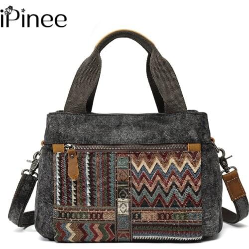 IPinee Original new national pattern tote bag girls canvas bag large capacity travel bag trend retro women shoulder bag handbag