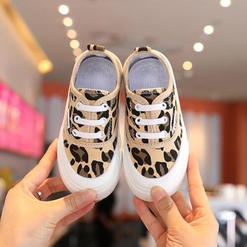 2021 Autumn Kid Canvas Shoes Leopard Print Boy Girl Slip-On Sneakers Child Casual Breathable Soft Anti-Slip Run Shoe Size 26-37
