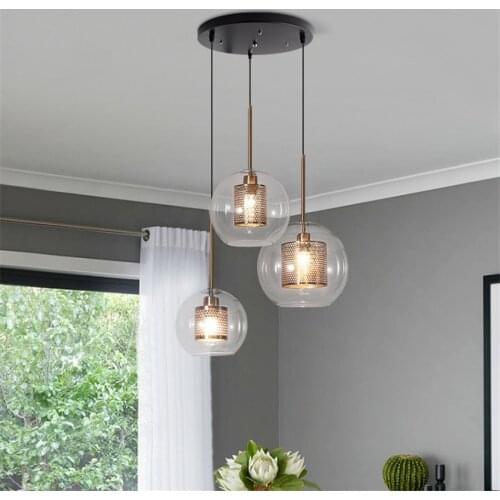 Nordic Restaurant Three-head Pendant Lights Loft Living Room Table Hanging Glass Lamps Bar Cafe Round Bottle Deco Fixtures