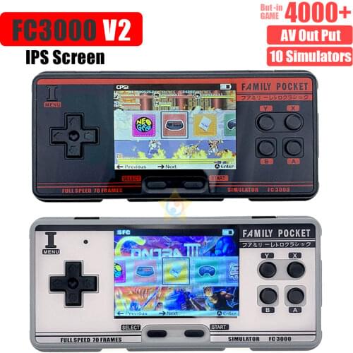 Family FC3000 V2 Handheld Video Game Console 10 Simulator 2G Memory 3Inch Screen Game Console Built-in 4000+ Games AV Out Put