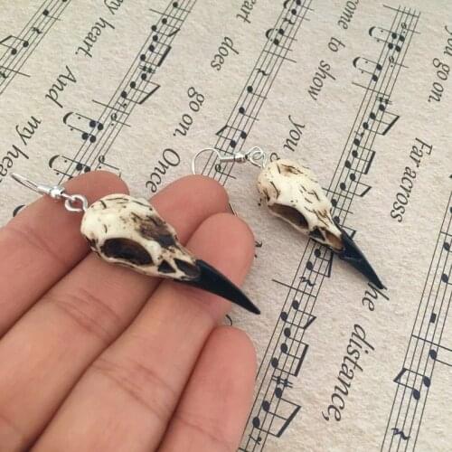 Raven Skull Earrings 3D Resin Replica Raven Magpie Crow,Dangle Earrings