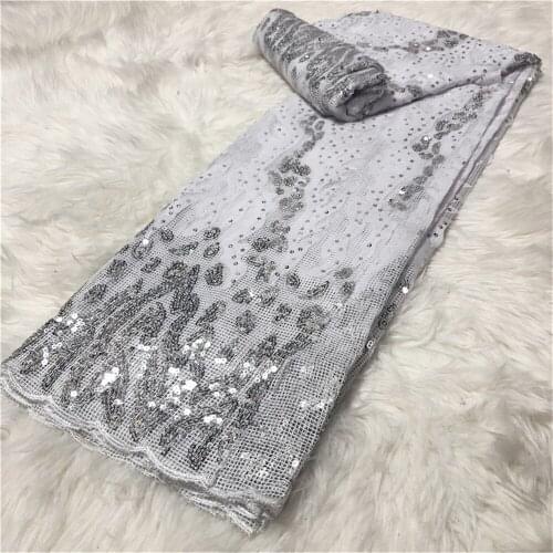 SJ Lace Nigerian Sequins Lace Fabric Embroidery African mesh Lace Fabric French Tulle Lace For Dress Wedding Party material 2-47