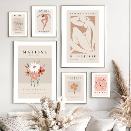 Nordic poster abstract matisse flower figure body line art wall art canvas painting prints decorating living room pictures