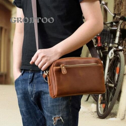 GROJITOO Mad horse leather hand bag genuine leather hand purse multi-functional storage bag cowhide Shoulder Bag Messenger Bag