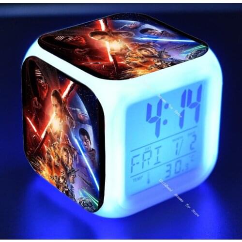 Disney baby yoda LED Colorful Mood Square Clock The Force Awakens Alarm Clock Movie Darth Vader Electronic Digital Gift for Kids