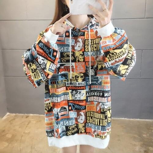 Early autumn hoodie womens new Korean version of the long fashion full print hoodie loose large size womens coat