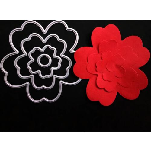 JX-LCLYL 4pcs 75x75mm Flower Cutting Dies Stencil Paper Cards Embossing Die Cutter Craft DIY