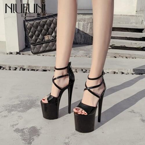 NIUFUNI 2020 Summer Platform Shoes Woman Buckle Strap 20cm Thin High Heels Gladiator Sandals Womens Fashion Stage Show Shoes