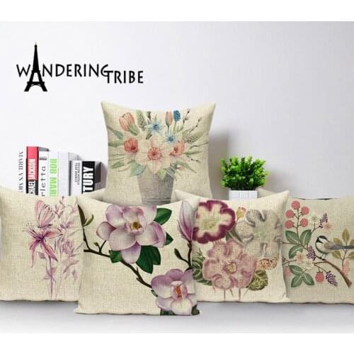 Farmhouse Home Decor Living Room Cushions Vintage Nordic Decorative Cushion Covers Flower Floral Throw Pillow Covers 45*45 Flax