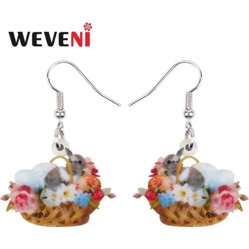 Weveni Acrylic Easter Egg Flower Basket Hare Rabbit Bunny Earrings Cute Animal Dangle Drop Jewelry For Lady Girls Festival Gifts