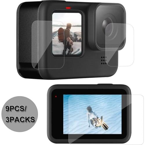 Screen Protector for GoPro Hero 9 Black,Tempered Glass Screen Protector + Tempered Glass Lens Protector + Small Display Film