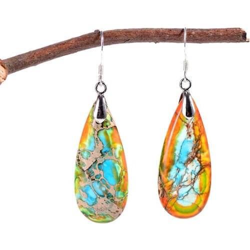 Womens Earrings Natural Stones Japser Water Drop Earring