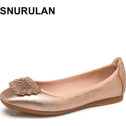 SNURULAN Women Spring Flat Shoes 2018 Crystal Ballerina Flats Comfortable Girls Glitter Shoes Plus Size Mocasines MujerE278