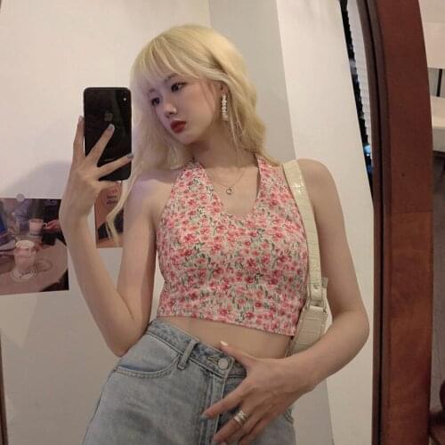 Women’s Fashion Floral Vest Summer Sexy V-neck Bandage Exposed Navel Halter Camisole For Camping Birthdays Parties